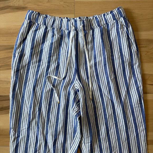 NWT LOFT Womens Emory Taper Pants in Striped Linen Blend Blue White Size XLT - Picture 3 of 9